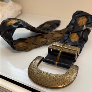 Vintage heavy Brass ornate buckle and Genuine Leather Belt